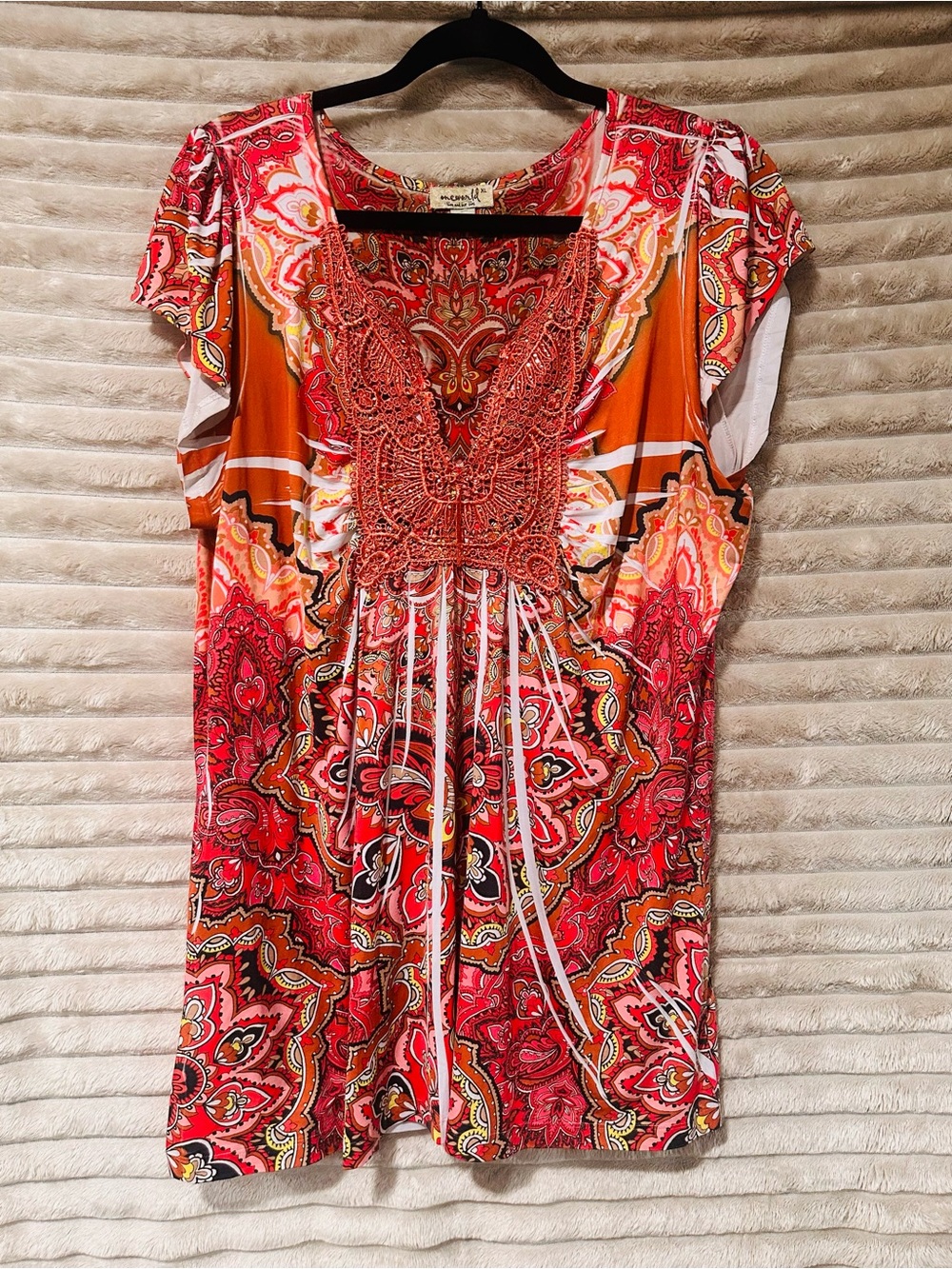 Y2K Boho Embroidered Paisley Tunic top